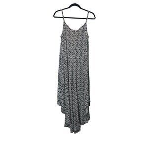 Boho Asymmetrical Floral Midi Jumpsuit – Blue & White Ditsy Print, Size L LARGE